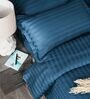Drak Blue 300TC 100% Cotton Stripe Flat Super King Bedsheet with 2 Pillow Covers