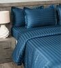 Drak Blue 300TC 100% Cotton Stripe Flat Super King Bedsheet with 2 Pillow Covers