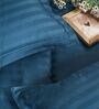 Drak Blue 300TC 100% Cotton Stripe Flat Super King Bedsheet with 2 Pillow Covers