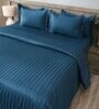 Drak Blue 300TC 100% Cotton Stripe Flat Super King Bedsheet with 2 Pillow Covers