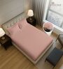 Misty Rose Solid 400 TC Cotton Queen Sized Fitted sheet with 2 Pillow Covers