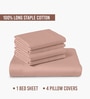 Misty Rose Solid 400 TC Cotton Super King Sized Bedsheet with 4 Pillow Covers