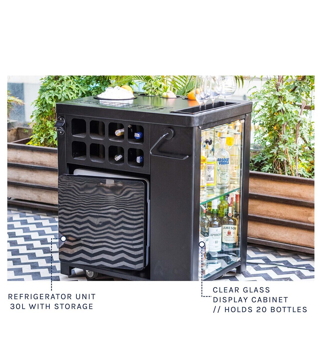 Buy Model X Home Bar Cabine With Built in 30L Fridge & Wheels in Matt