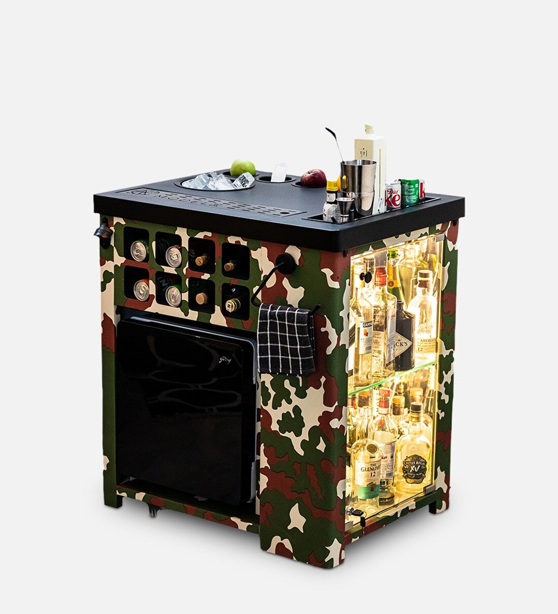 Buy Model X Home Bar With Built In 30L Fridge & Wheels In Camo