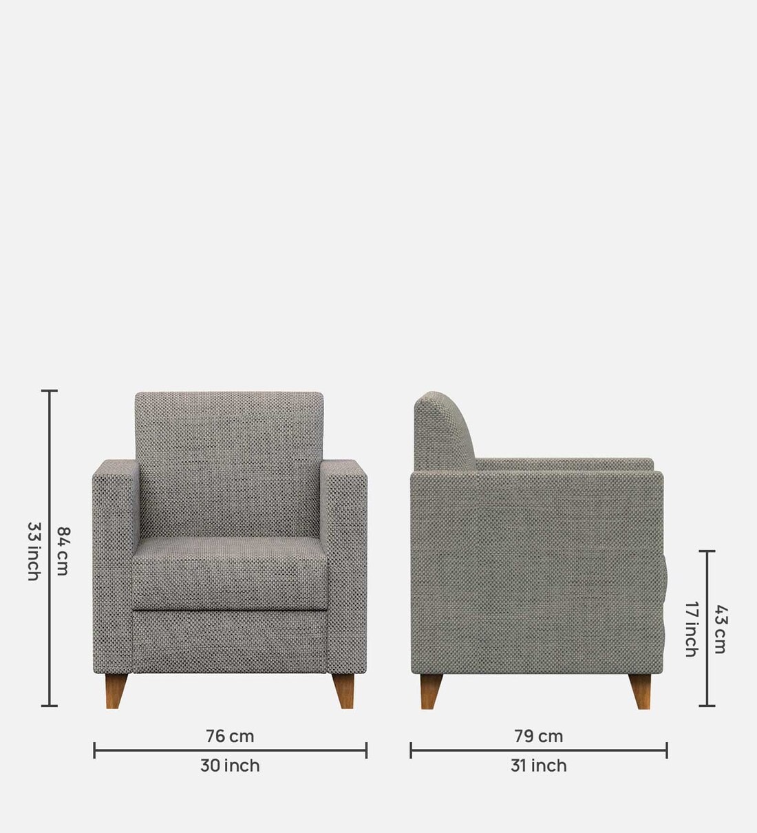 Buy Modern Fabric 1 Seater Sofa in Bangalore Grey Colour by Chumbak