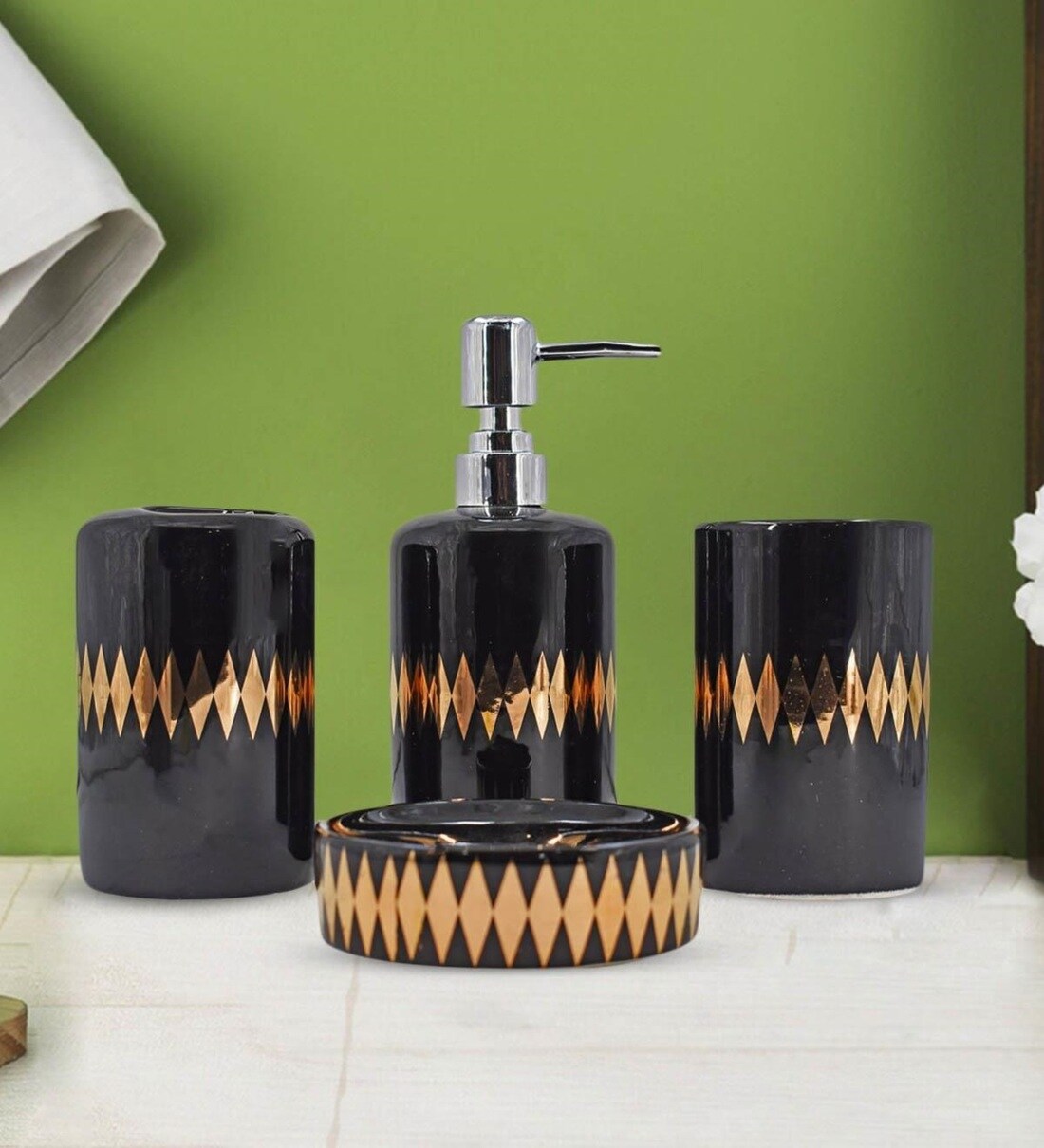 Buy Modern Black Ceramic Set of 4 Bath Accessories Set by Kookee at 20