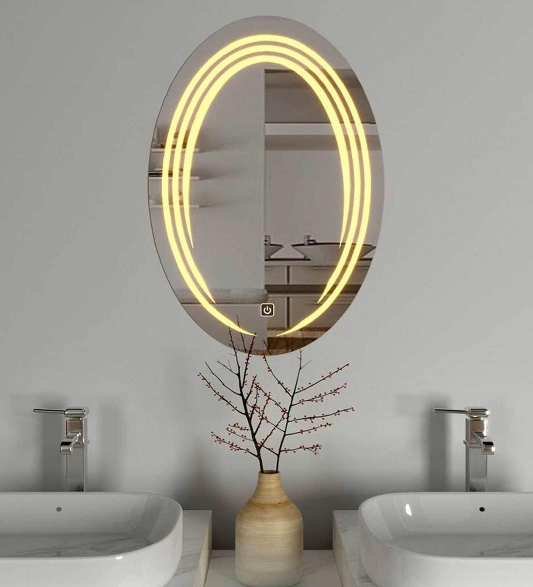 oval led lighted bathroom mirror