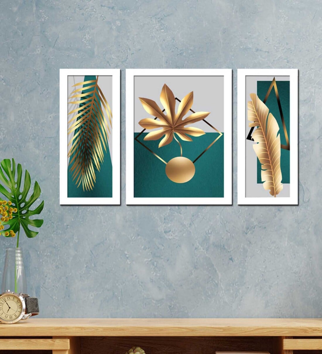 Buy Modern Floral Art Wall Painting MDF Art Print Set of 3 at 17% OFF ...