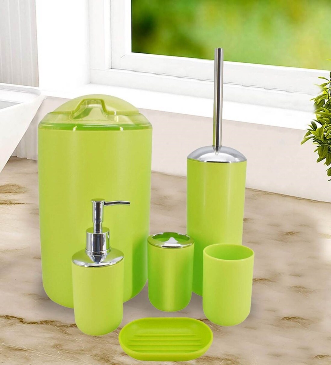 Buy Modern Green Acrylic Set of 6 Bath Accessories Set by Kookee at 11% ...