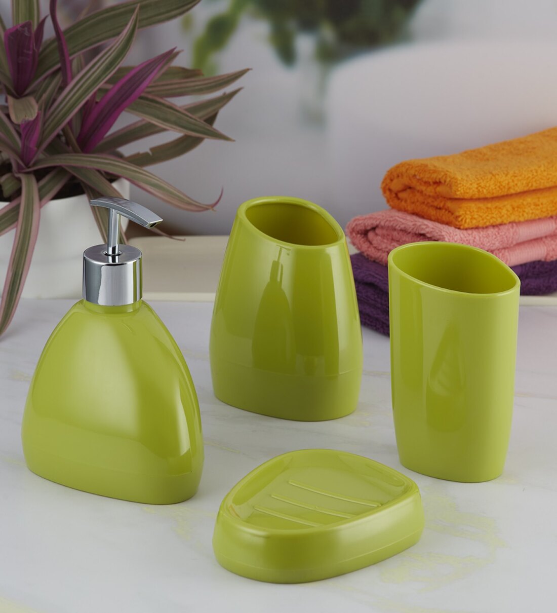Buy Modern Light Green Acrylic Set of 4 Bath Accessories Set by Kookee ...