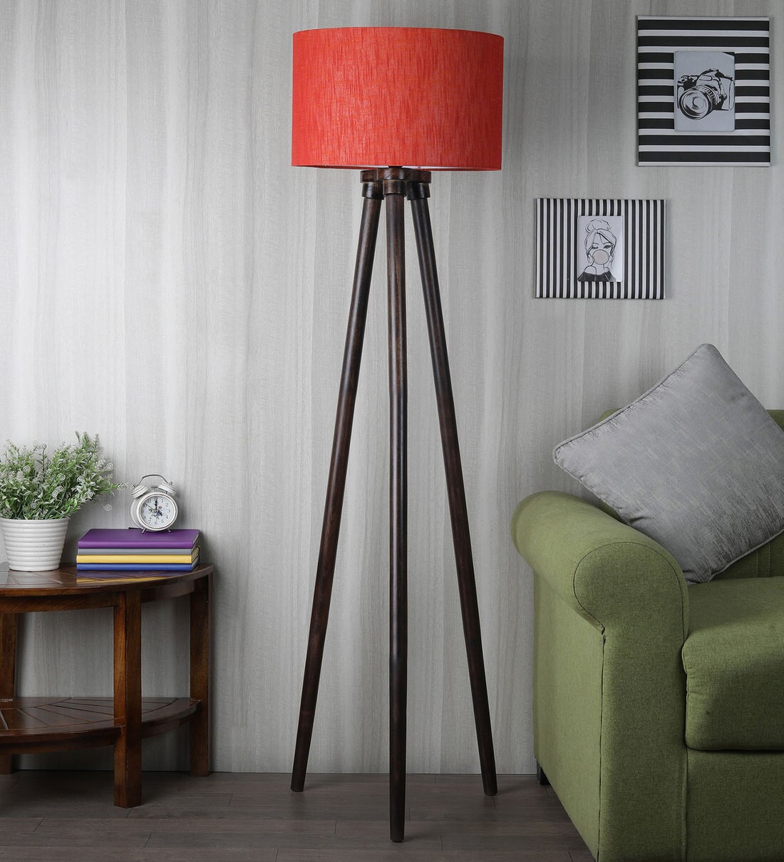 tripod floor lamp red shade