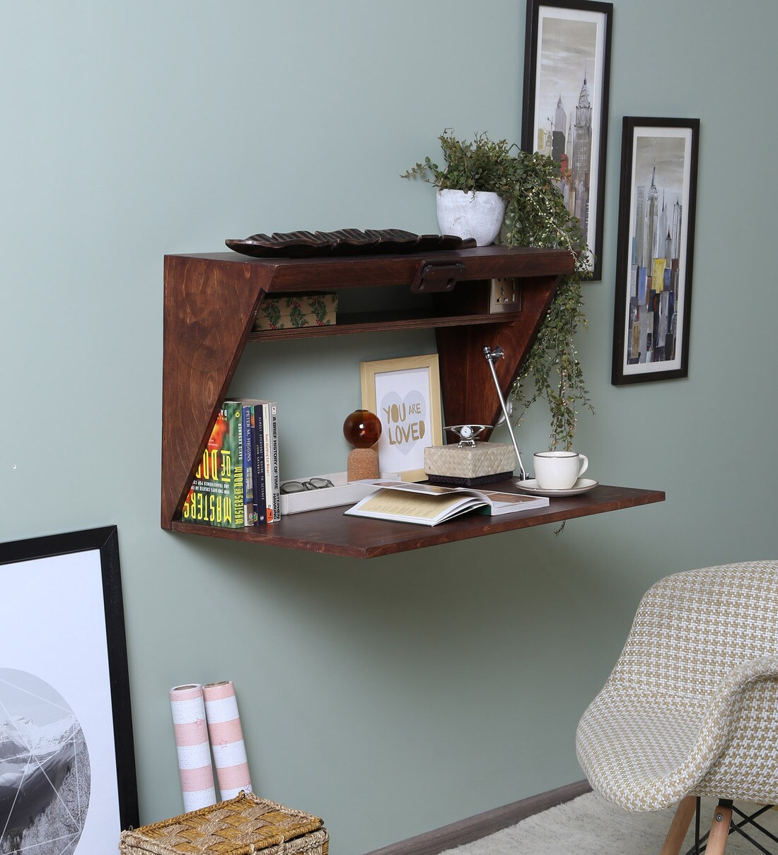 Buy Modern Wall Mounted Study Table in Brown Colour by Lycka Online Contemporary Writing