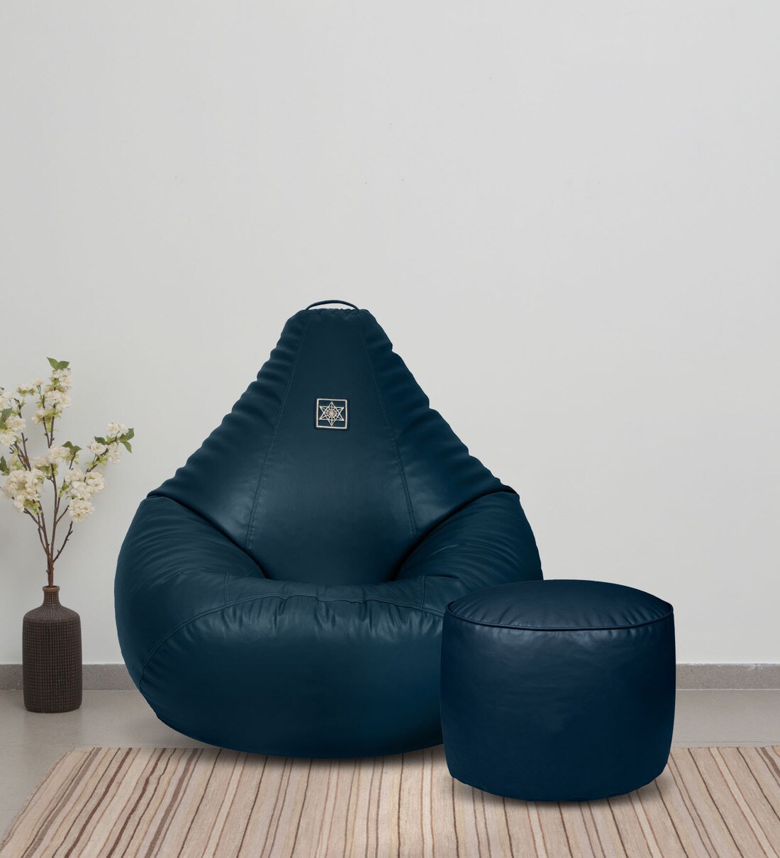 Buy Modern XXL Leatherette Bean Bag Cover In Blue Colour With Pouffe   Modern Xxl Bean Bag Cover With Round Pouffe In Blue Colour By Vplanet Modern Xxl Bean Bag Cover With Jp8s82 