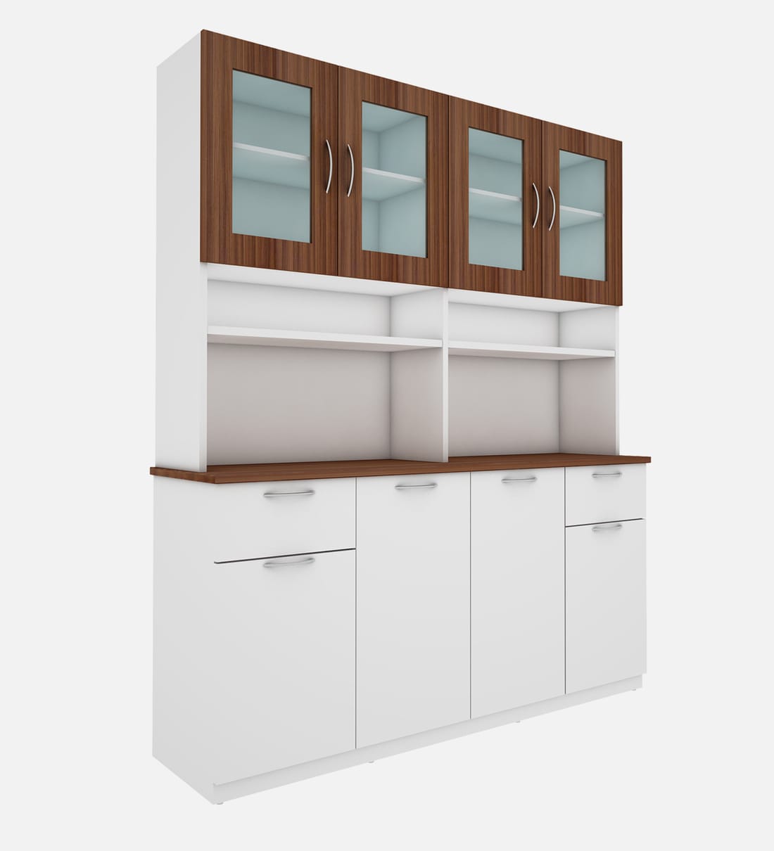 Buy Modish Crockery Unit in Frosty White & Walnut Finish by Woodbuzz