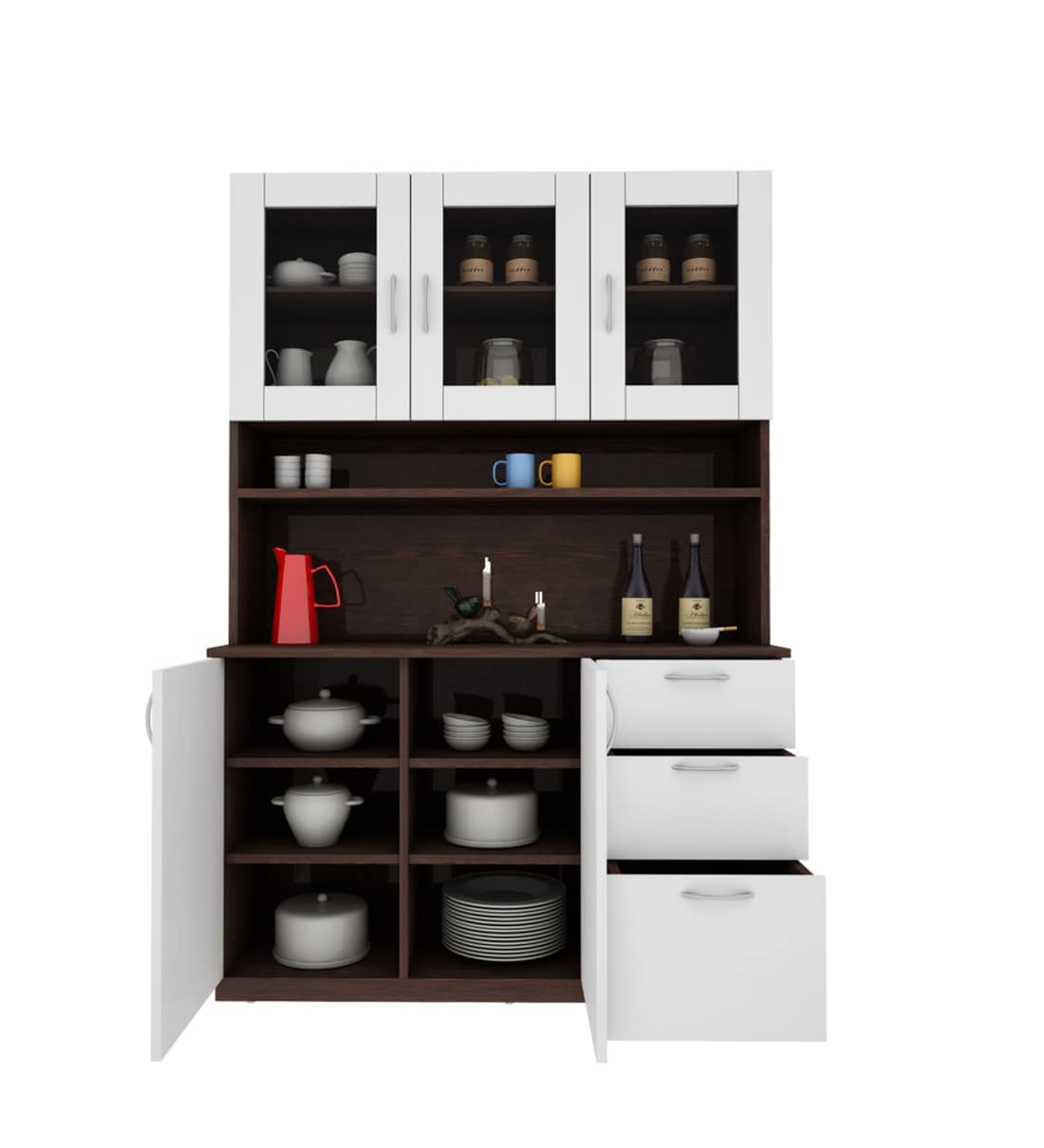 Buy Modish Crockery Unit in Wenge & Frosty White Finish Online