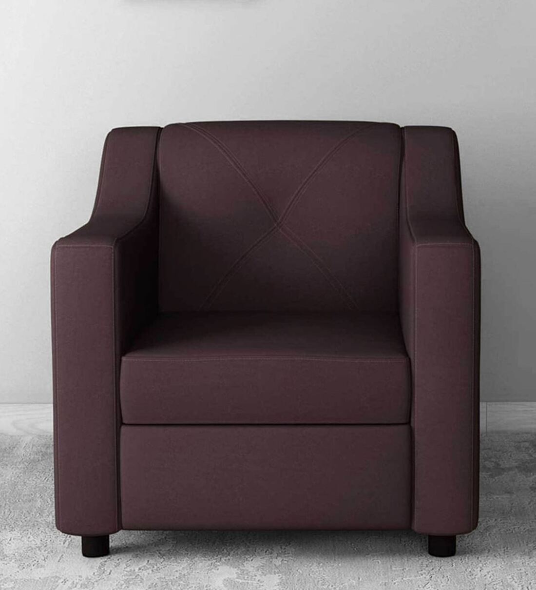 Buy Monarch Leatherette 1 Seater Sofa in Burgundy Colour by Godrej