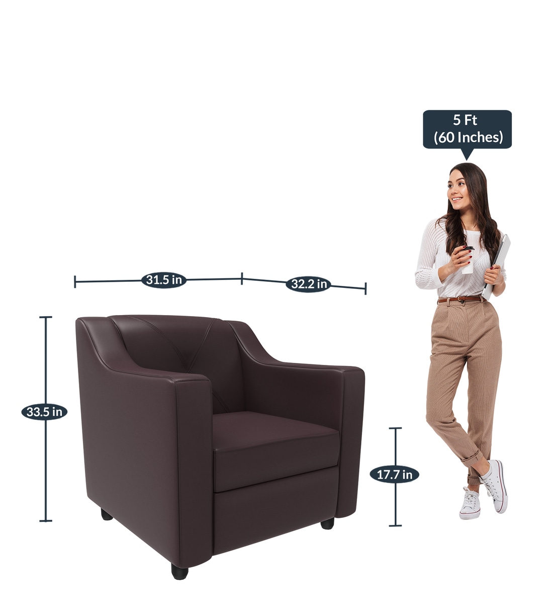 Buy Monarch Leatherette 1 Seater Sofa in Burgundy Colour by Godrej