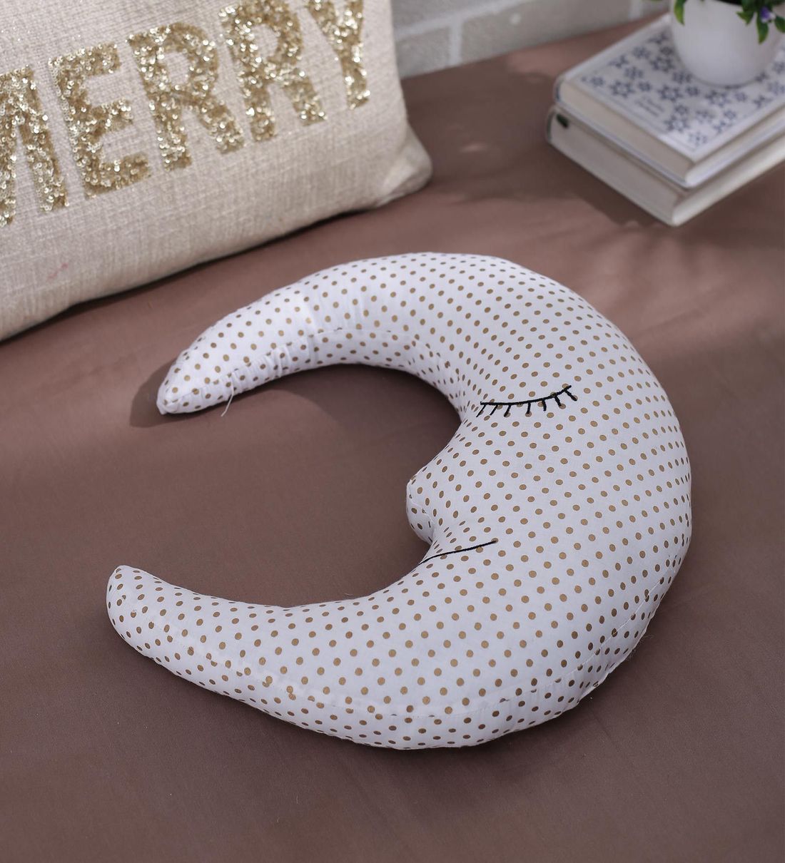 Buy White Cotton Moon Shaped Cushion by Oscar home at 32 OFF by Oscar