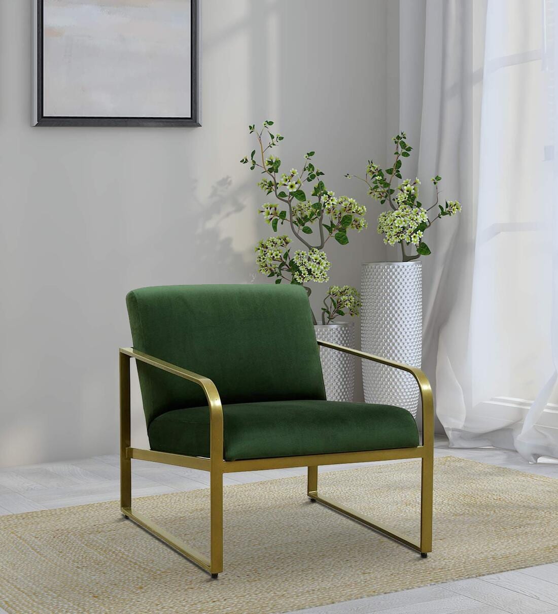 Buy Efi Fabric Full Back Lounge Chair In Brass Finish at 4 OFF by