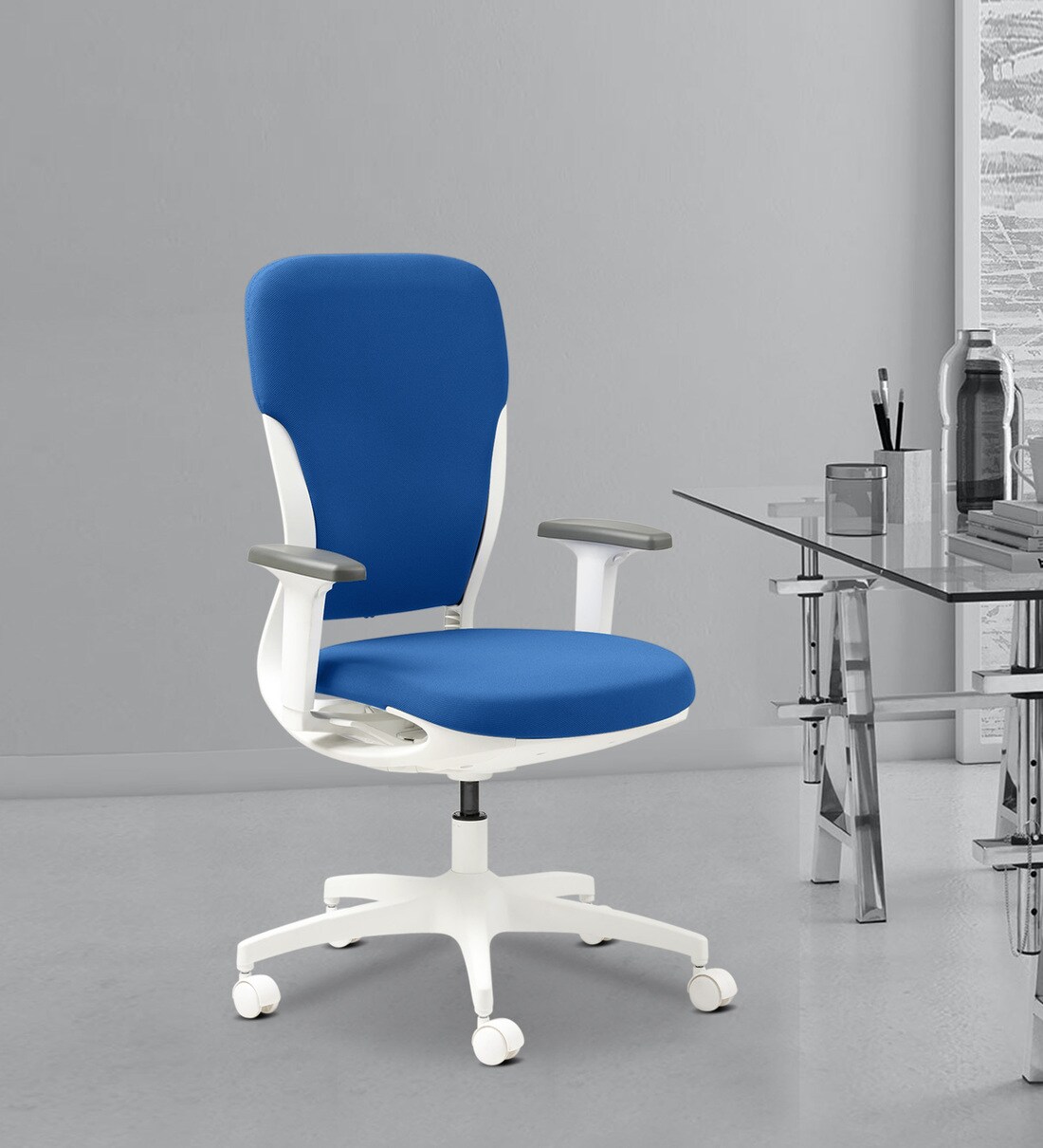 Buy Motion Mid Back Ergonomic Chair in Royal Blue & White Colour by