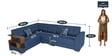 Modish RHS Sectional Sofa in Blue Colour with Natural Colour Side Table in L Shape