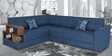 Modish RHS Sectional Sofa in Blue Colour with Natural Colour Side Table in L Shape