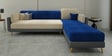 Montez Velvet LHS Sectional Sofa (3 + Lounger) in Blue & Beige Colour