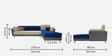 Montez Velvet LHS Sectional Sofa (3 + Lounger) in Blue & Beige Colour