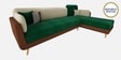 Montez Velvet LHS Sectional Sofa (3 + Lounger) in Green & Beige Colour