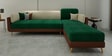 Montez Velvet LHS Sectional Sofa (3 + Lounger) in Green & Beige Colour