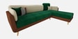 Montez Velvet LHS Sectional Sofa (3 + Lounger) in Green & Beige Colour