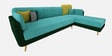 Montez Velvet LHS Sectional Sofa (3 + Lounger) in Turquoise & Green Colour