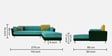Montez Velvet LHS Sectional Sofa (3 + Lounger) in Turquoise & Green Colour