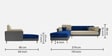 Montez Velvet RHS Sectional Sofa (3 + Lounger) in Blue & Beige Colour