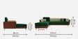 Montez Velvet RHS Sectional Sofa (3 + Lounger) in Green & Beige Colour