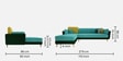 Montez Velvet RHS Sectional Sofa (3 + Lounger) in Turquoise & Green Colour