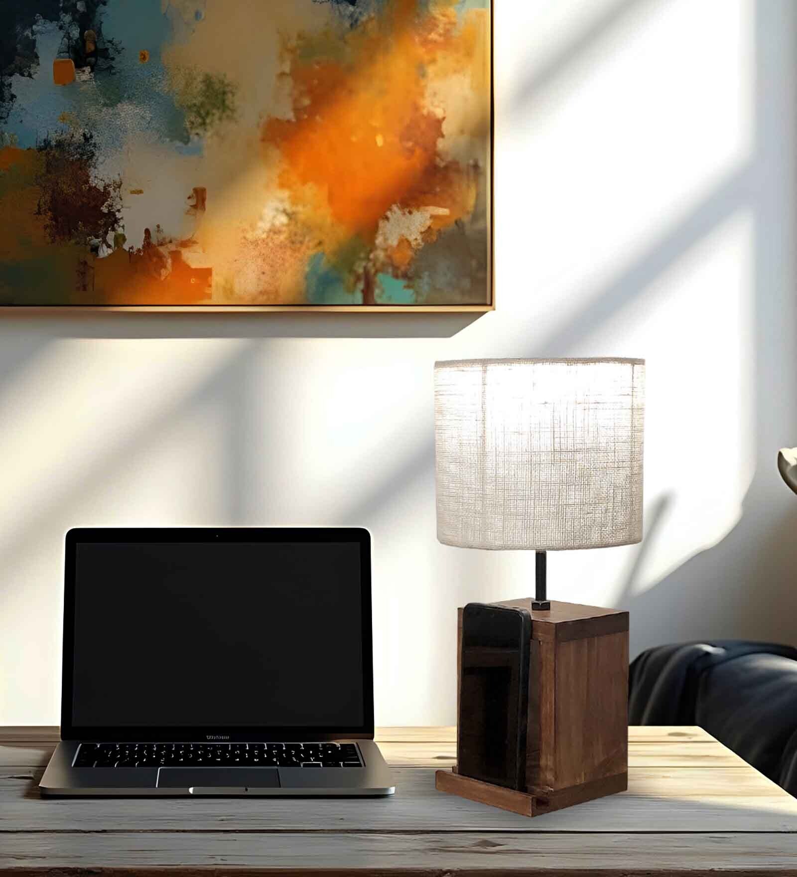 Moby Wooden Table Lamp with Jute Shade & Brown Base