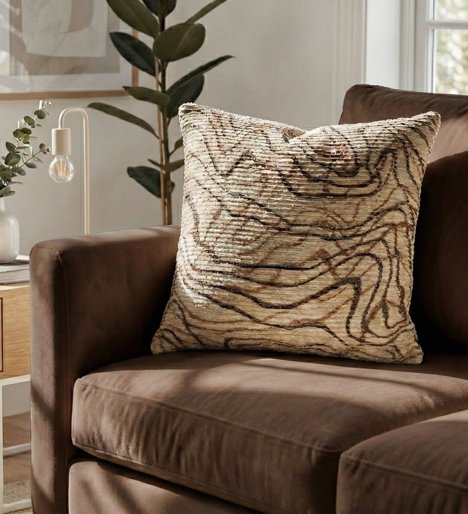 Mocha Polyester Abstract 16x16 inches Cushion Covers Set of 2