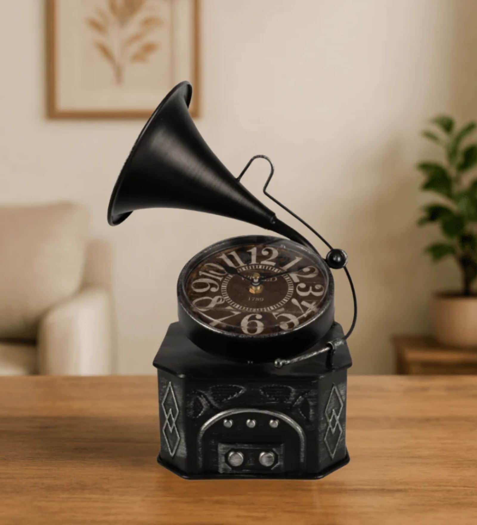 Model Clock Retro Gramophone Black Vintage Clock