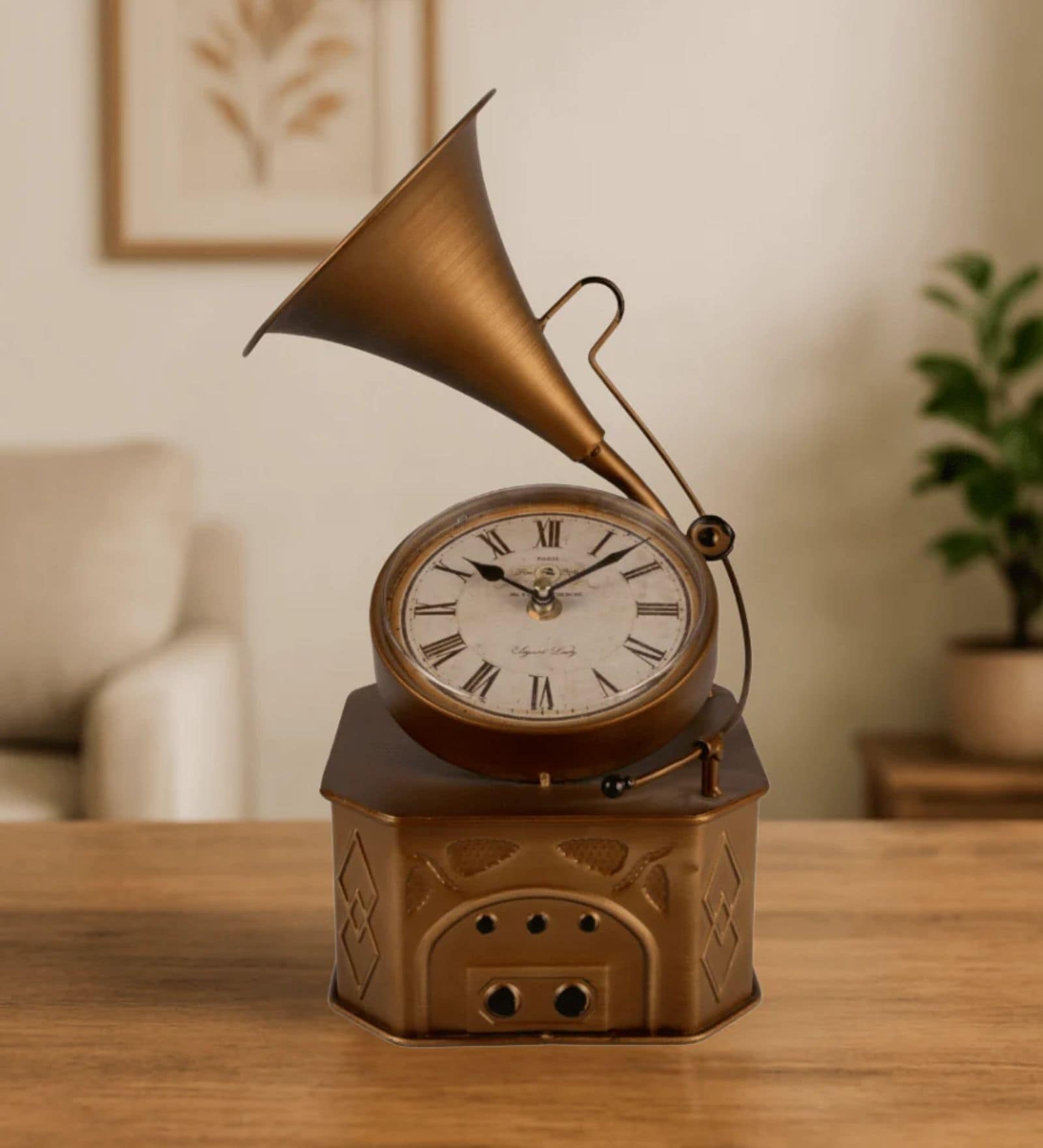 Model Clock Retro Gramophone Gold Vintage Clock