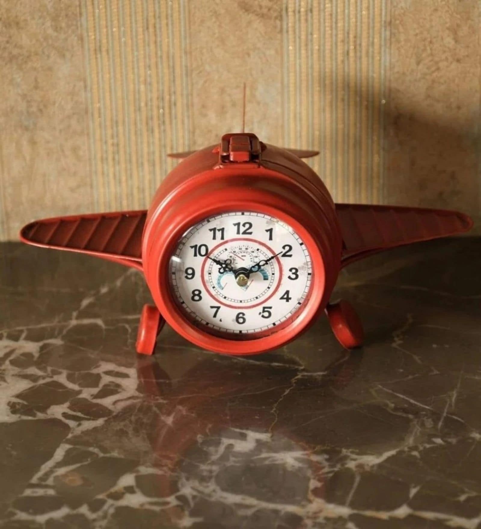 Model Clock Vintage Fighter Plane Shaped Red