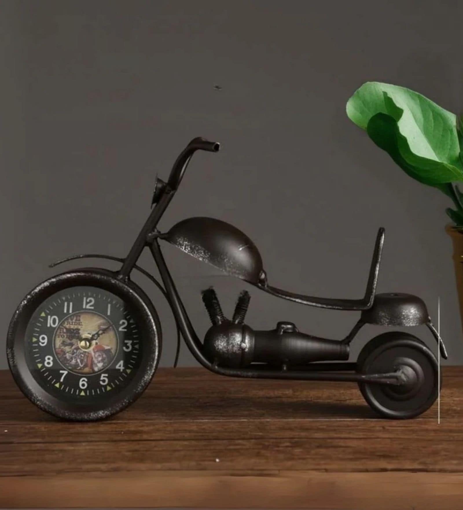 Model Clock Vintage Motorbike Shaped Black
