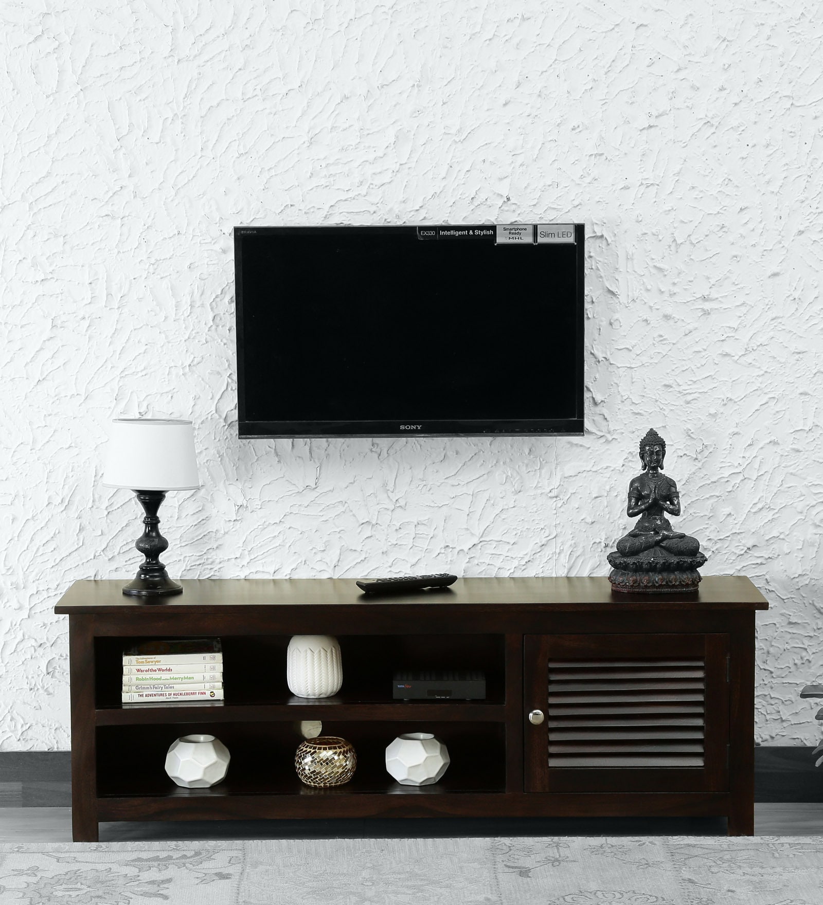 Buy Quentin Solid Wood Entertainment Unit In Walnut Finish at 3 OFF by