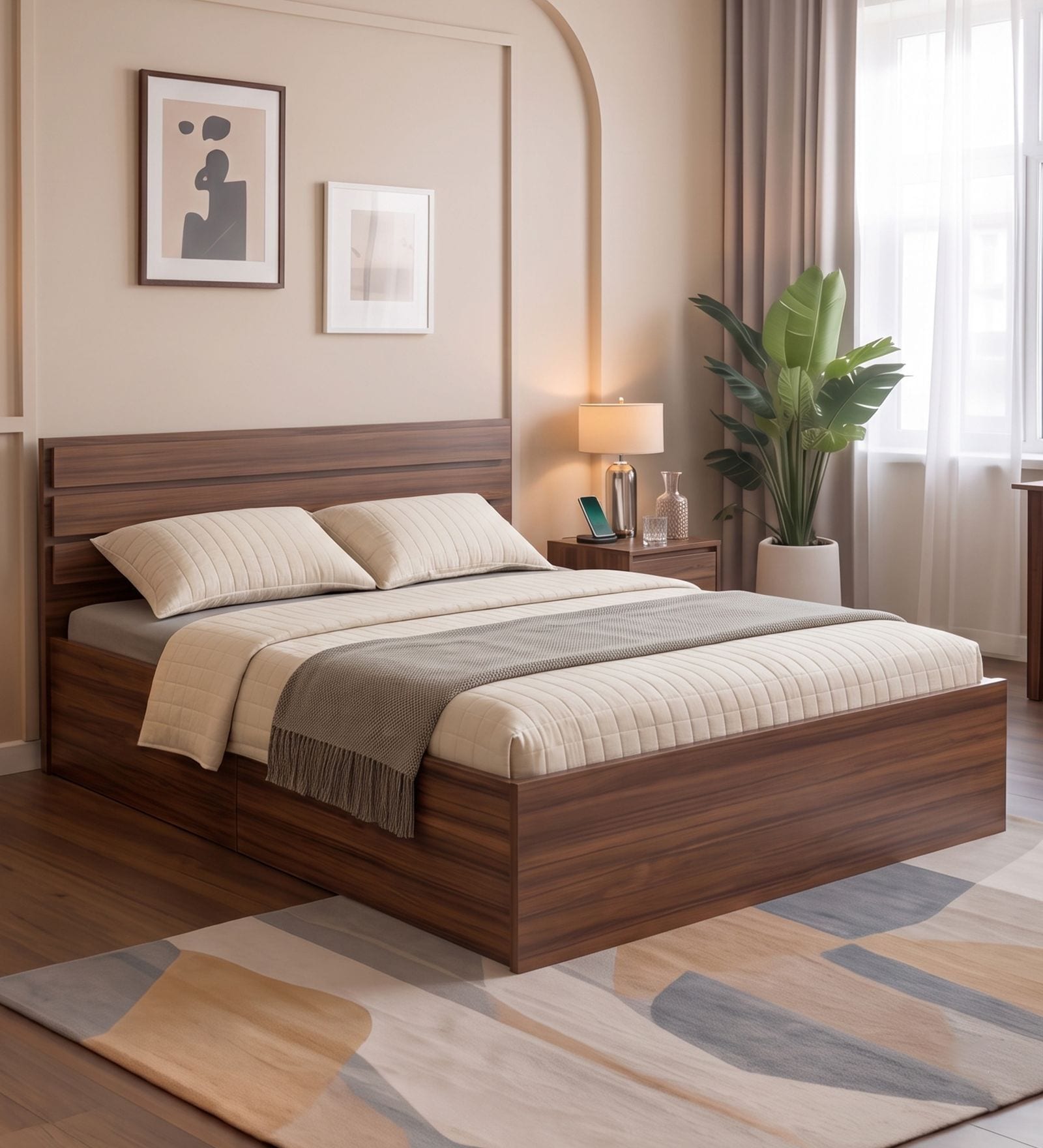 Modera Queen Bed in Planked Walnut Finish Modera Queen Bed in Planked Walnut Finish