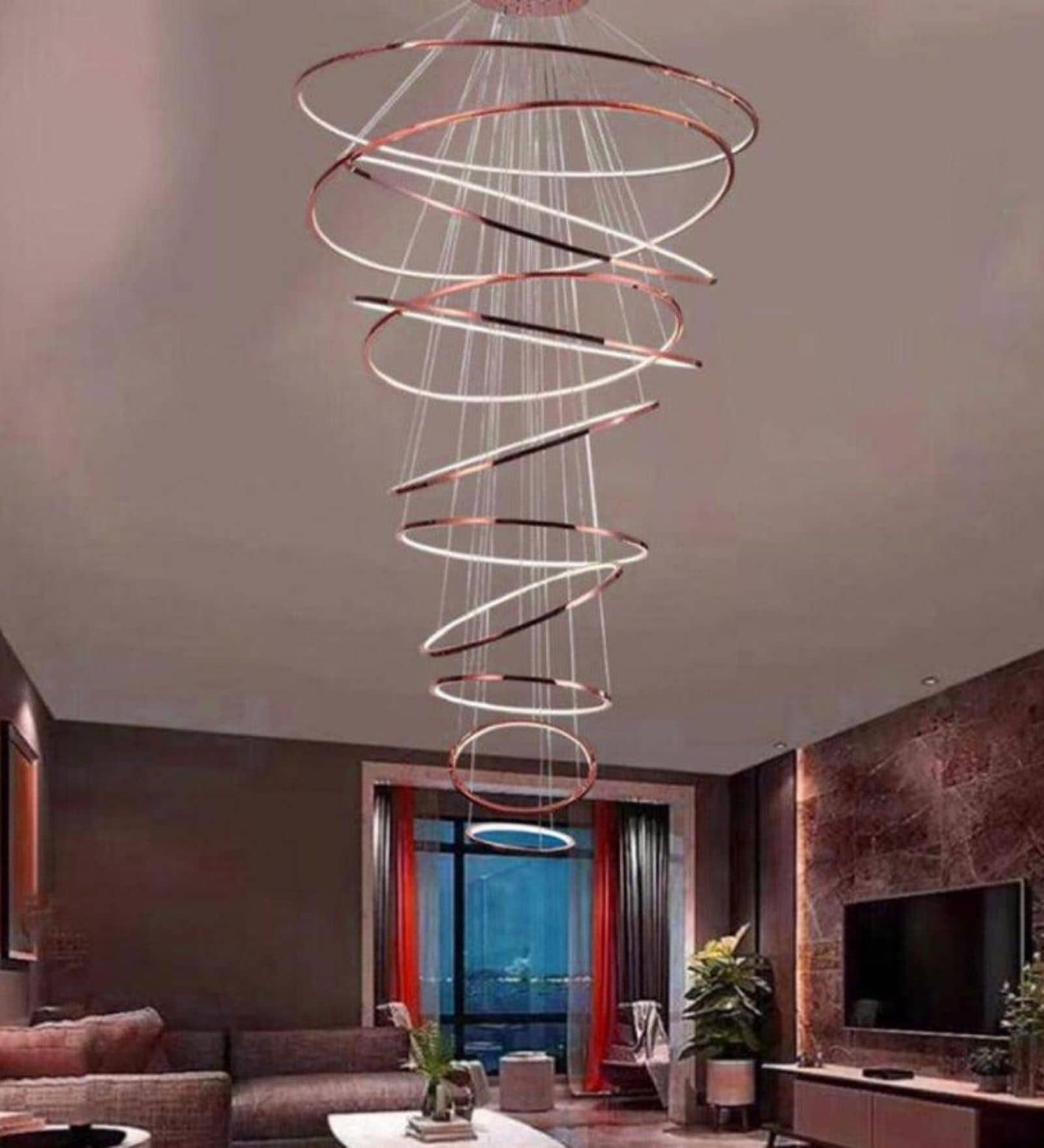 Modern 11-Ring Spiral LED Chandelier   Double Height Chandelier