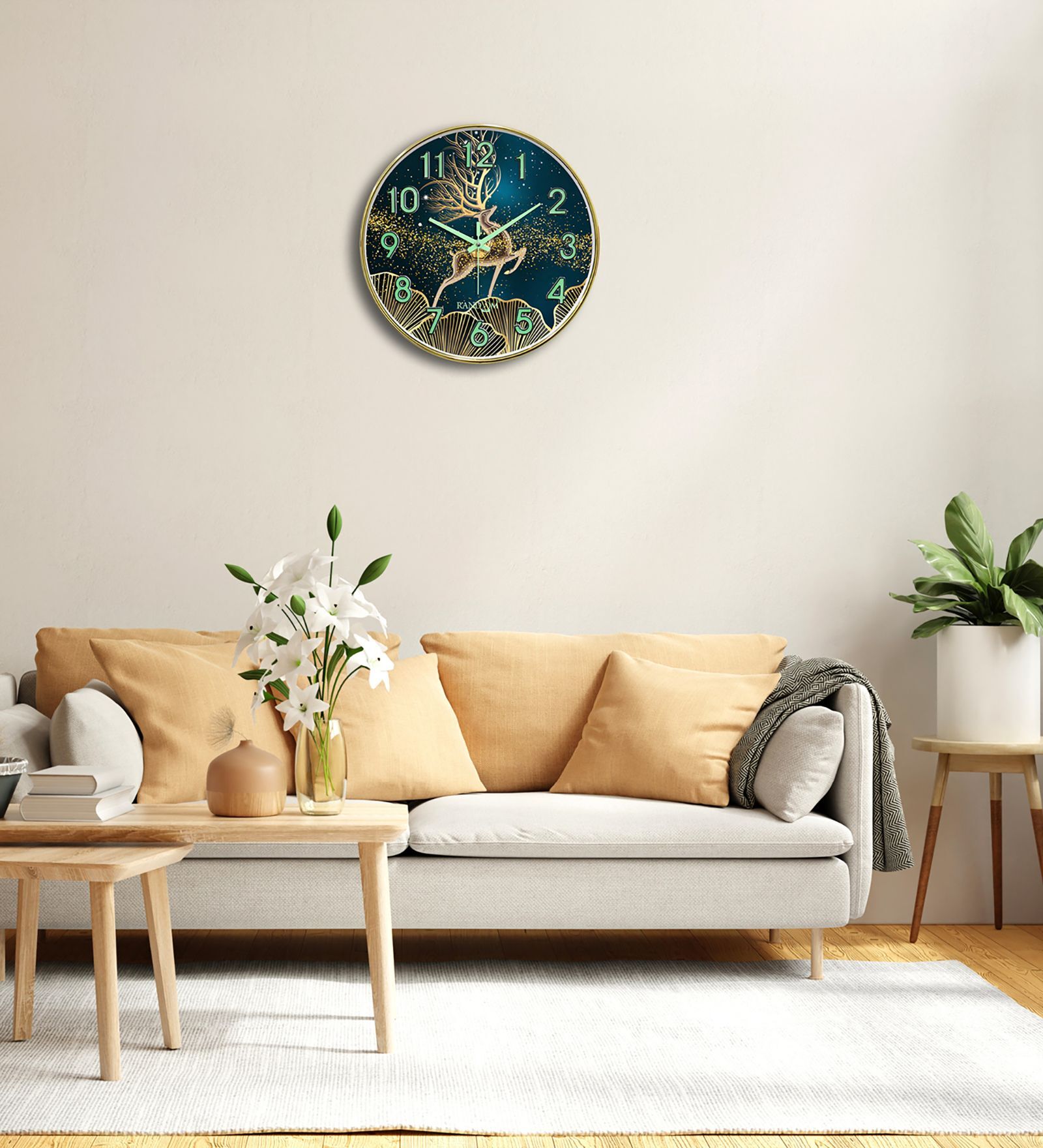Gold Modern Wall Clock With 3D Radium Numbers (12.75 Inch)