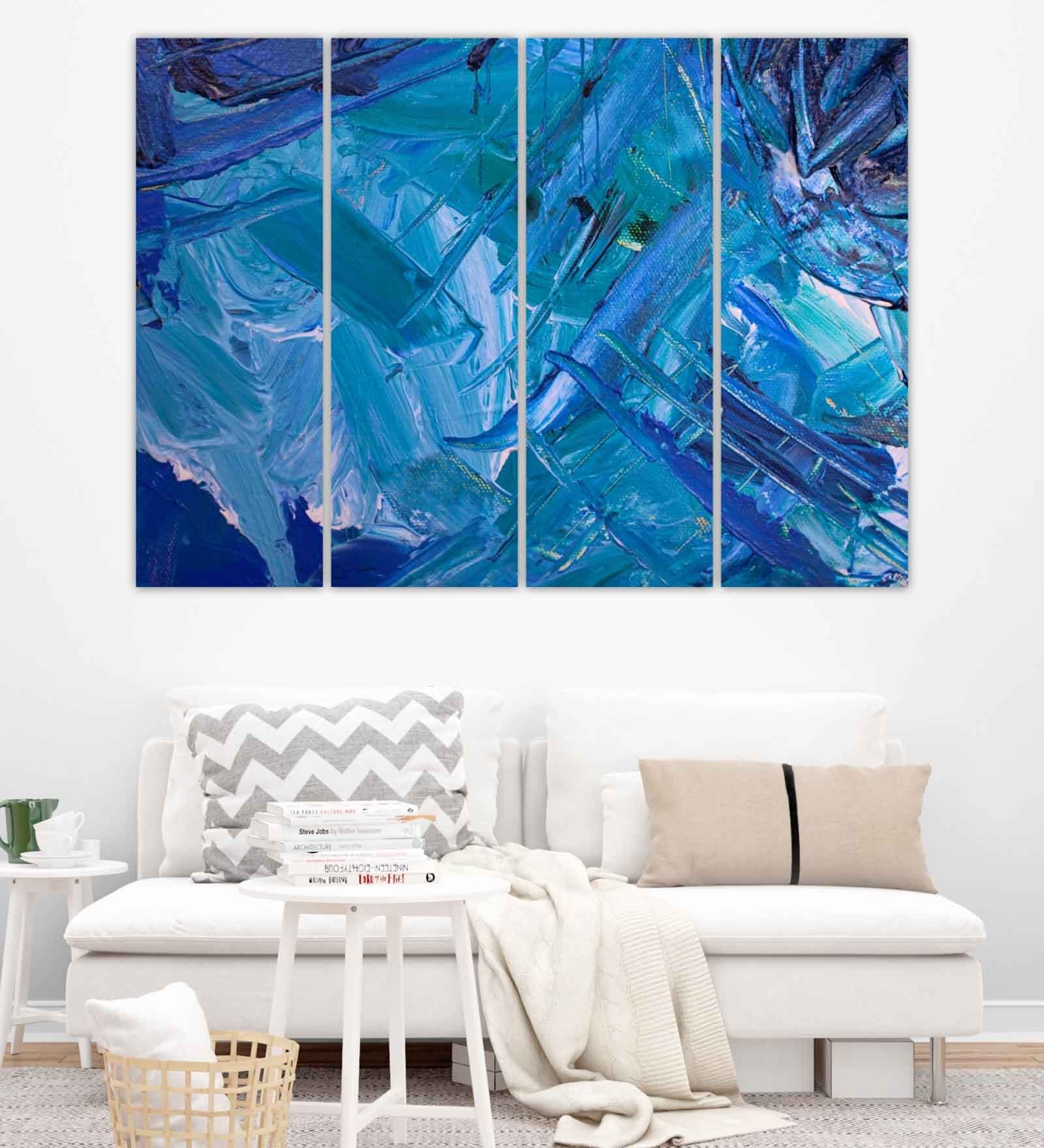 Manner Designs Blue Wood Framed Abstract Art Panel Set of 4