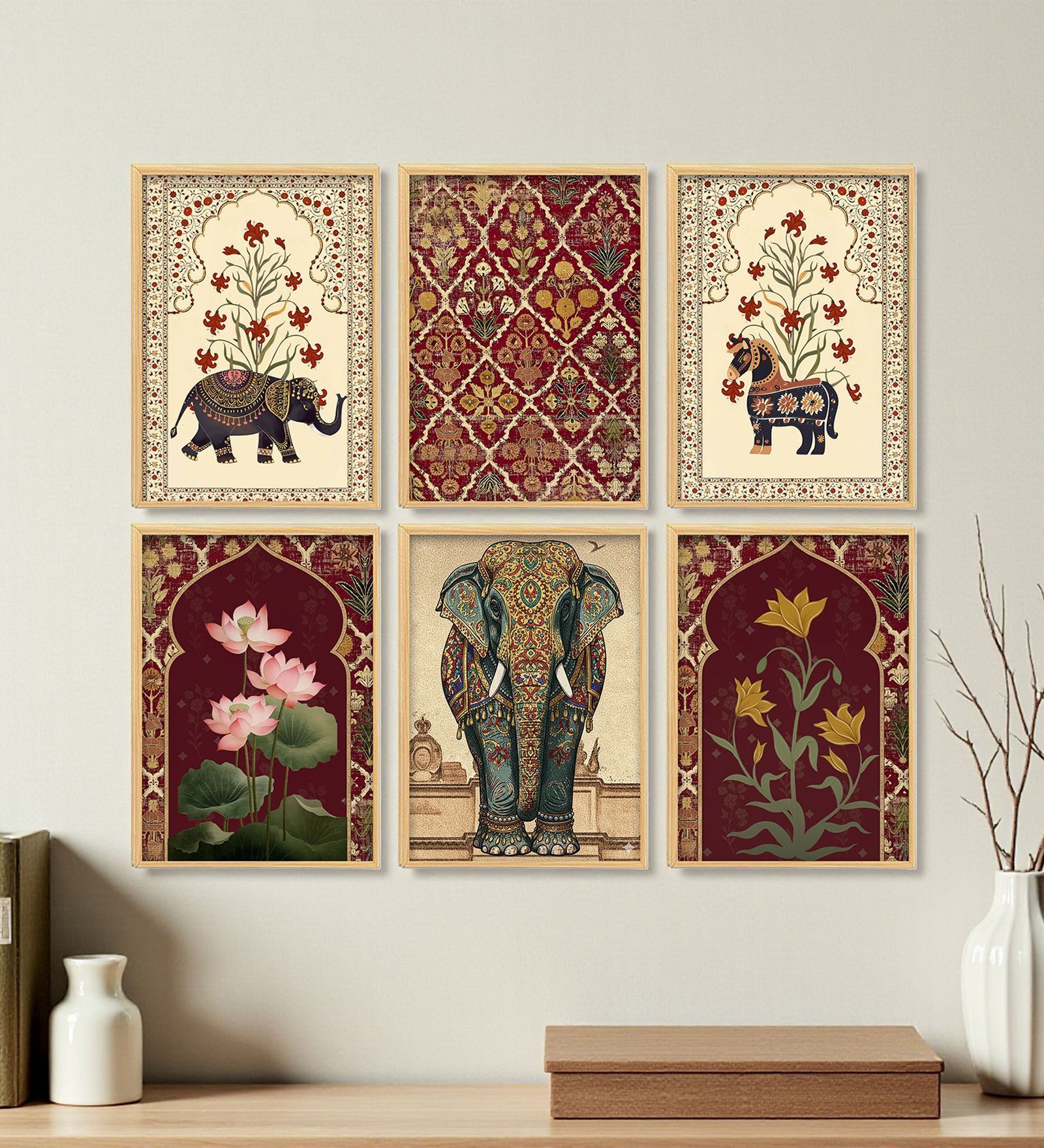 Royal Elephant Wall Art Framed Set of 6