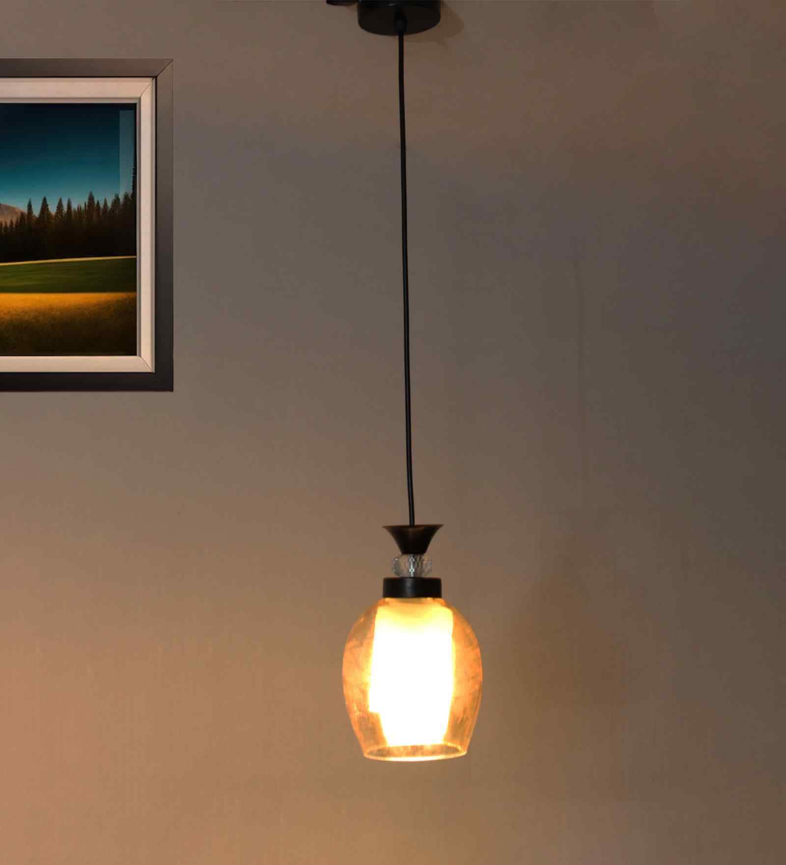Modern Amber Glass Black Hanging light