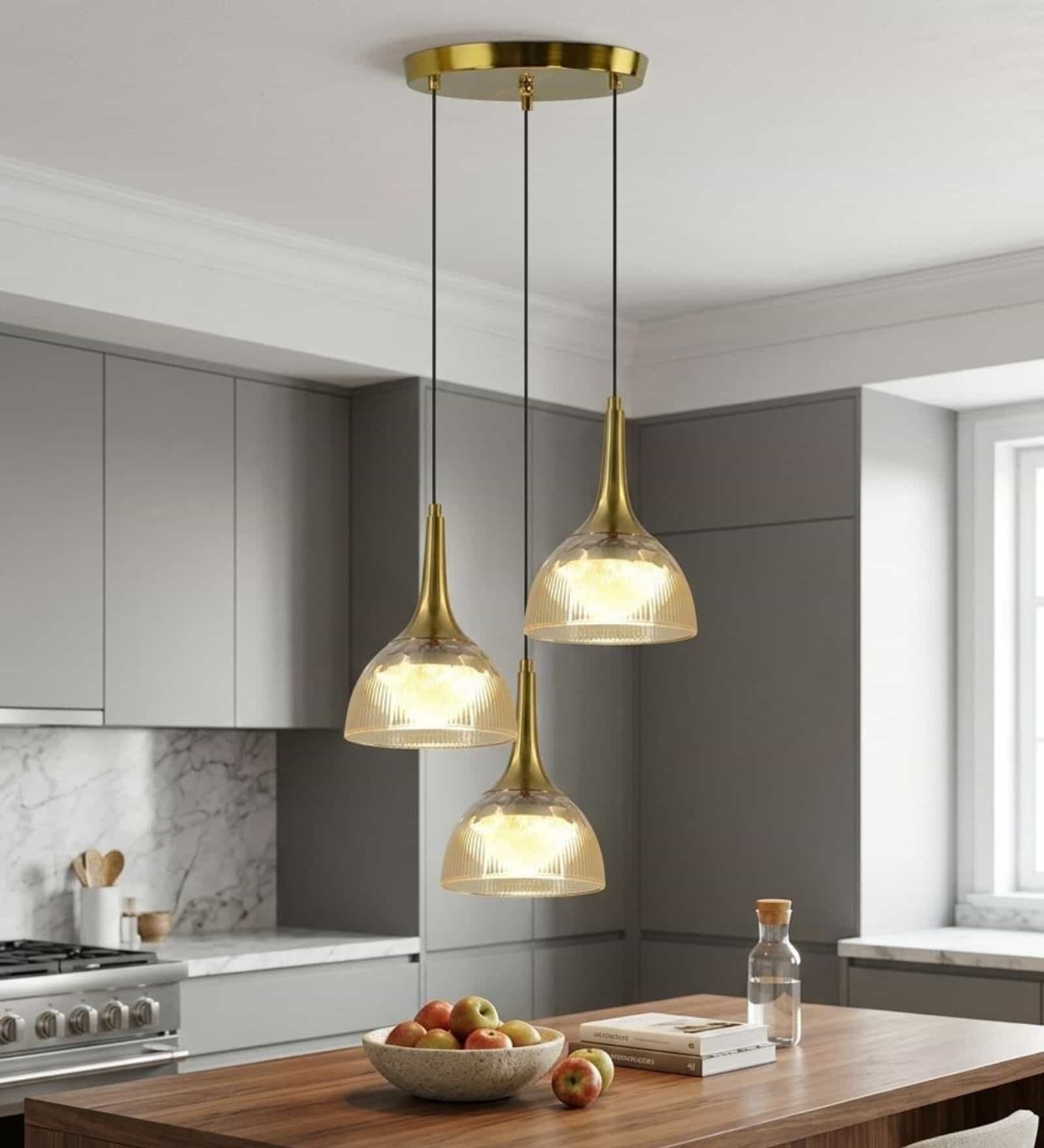Modern Amber Glass Pendant Light   Set of 3